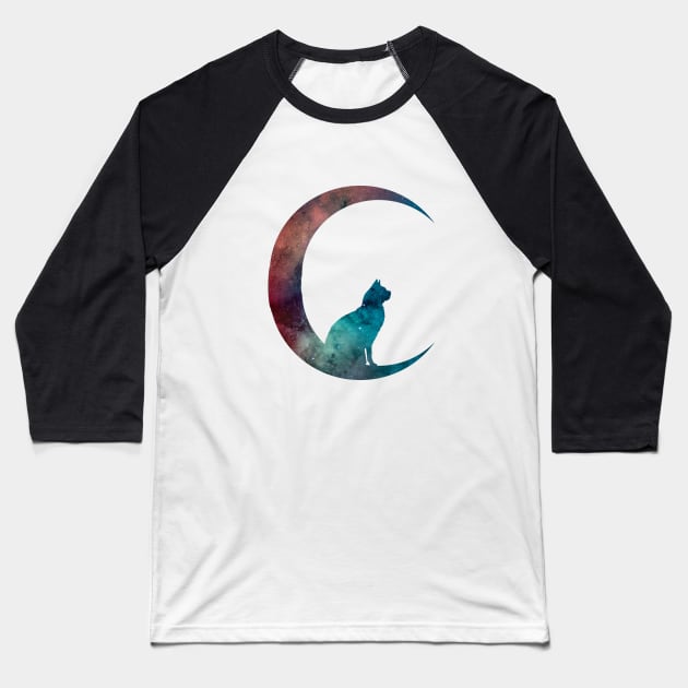 Cat Sitting On The Moon Baseball T-Shirt by TheJollyMarten